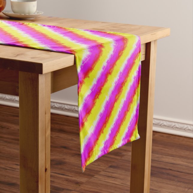 Yellow Pink Broken Glass Rainbow Stripes Medium Table Runner (In Situ)