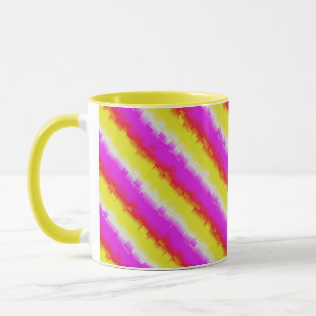 Yellow Pink Broken Glass Rainbow Stripes Mug (Left)