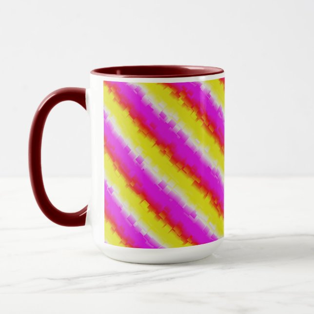 Yellow Pink Broken Glass Rainbow Stripes Mug (Left)