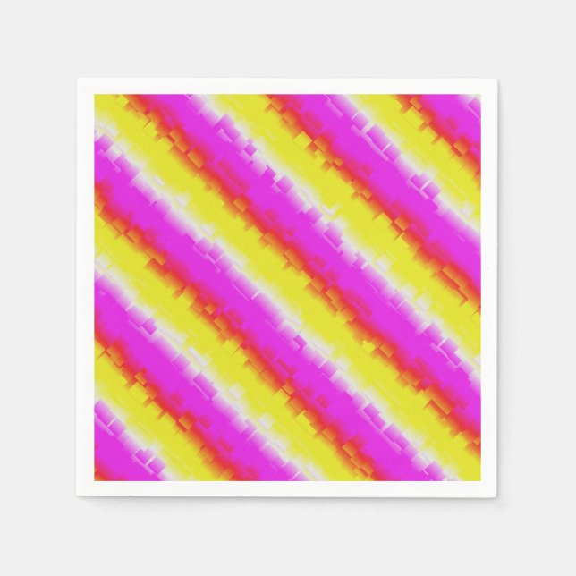 Yellow Pink Broken Glass Rainbow Stripes Napkins (Front)