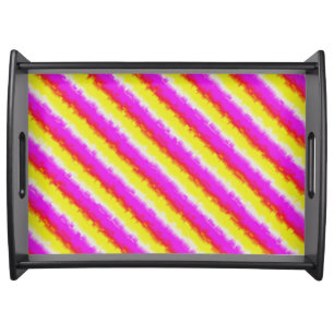 Yellow Pink Broken Glass Rainbow Stripes Serving Tray