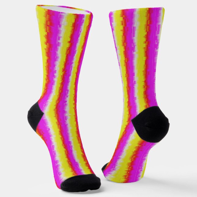 Yellow Pink Broken Glass Rainbow Stripes Socks (Angled)