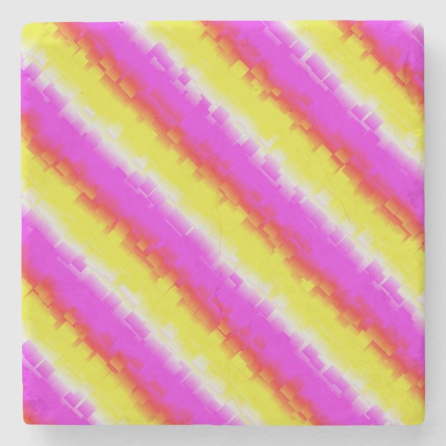 Yellow Pink Broken Glass Rainbow Stripes Stone Coaster (Front)