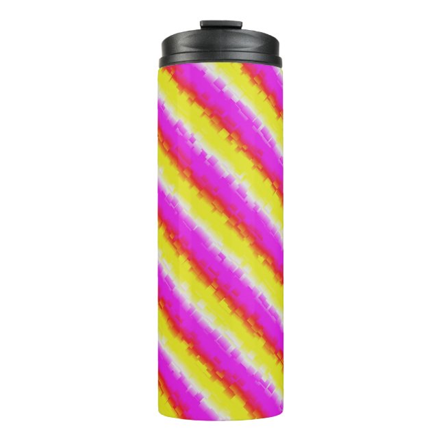 Yellow Pink Broken Glass Rainbow Stripes Thermal Tumbler (Front)