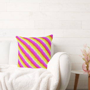 Yellow Pink Broken Glass Rainbow Stripes Throw Pillow