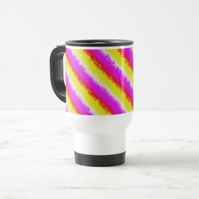 Yellow Pink Broken Glass Rainbow Stripes Travel Mug (Front Left)