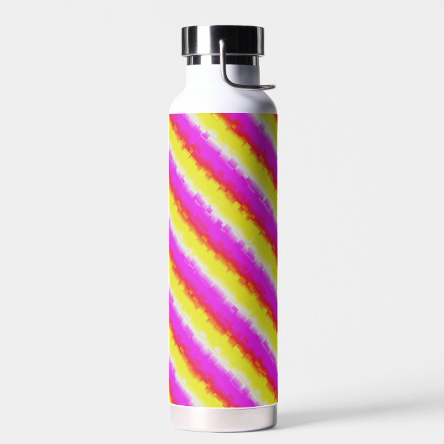 Yellow Pink Broken Glass Rainbow Stripes Water Bottle (Left)