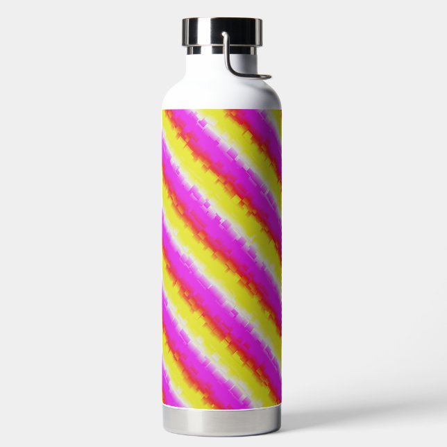 Yellow Pink Broken Glass Rainbow Stripes Water Bottle (Left)