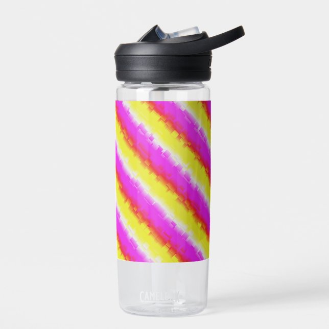 Yellow Pink Broken Glass Rainbow Stripes Water Bottle (Left)