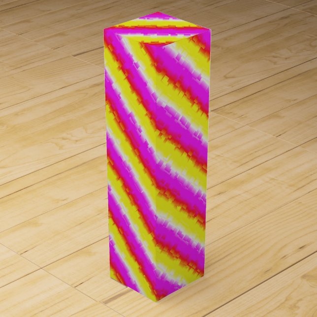 Yellow Pink Broken Glass Rainbow Stripes Wine Box (Front)