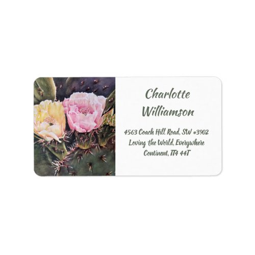 Yellow Pink Cactus Flowers in Watercolor Address Label