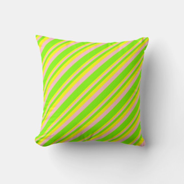 Yellow, Pink & Chartreuse Lines/Stripes Pattern Throw Pillow (Front)