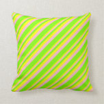 [ Thumbnail: Yellow, Pink & Chartreuse Lines/Stripes Pattern Throw Pillow ]