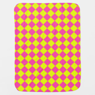Yellow Pink Checker Pattern Baby Blanket
