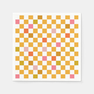 Yellow Pink Checkerboard Pattern Birthday Napkins