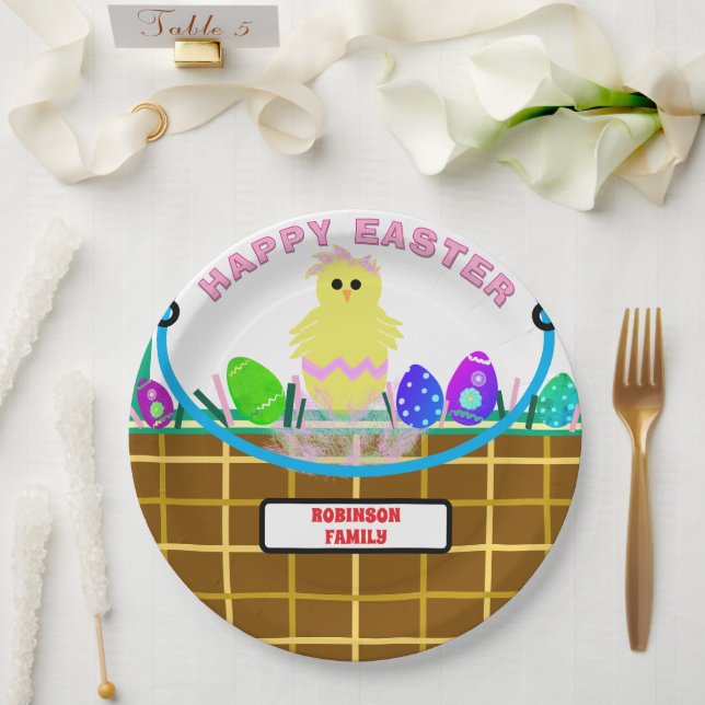 Yellow Pink Chick Easter Eggs Paper Plates (Wedding)