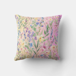 Yellow Pink Colorful Flowers Throw Pillow