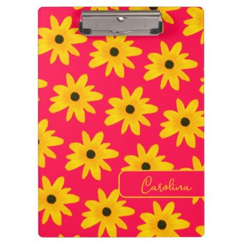 Yellow Pink Country Sunflower Flower Custom Text Clipboard by DesignByLang at Zazzle