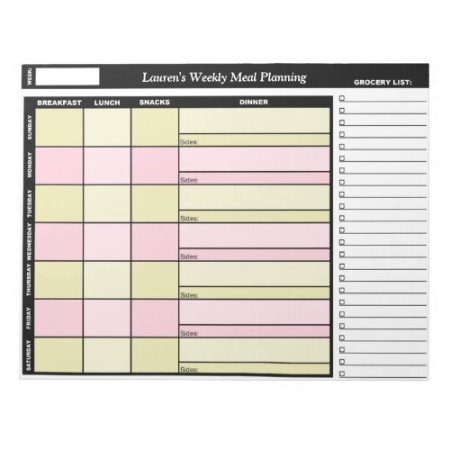 Yellow  Pink Custom Weekly Meal Planning Notepad