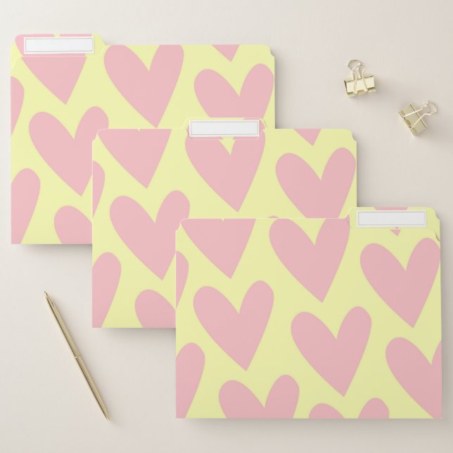 Yellow Pink Cute Simple Heart Y2K Pattern  File Folder (Set)