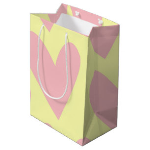 Yellow Pink Cute Simple Heart Y2K Pattern Medium Gift Bag