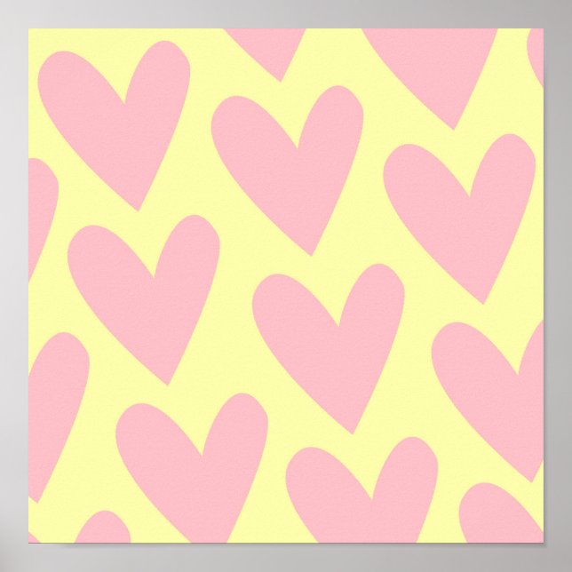 Yellow Pink Cute Simple Heart Y2K Pattern  Poster (Front)