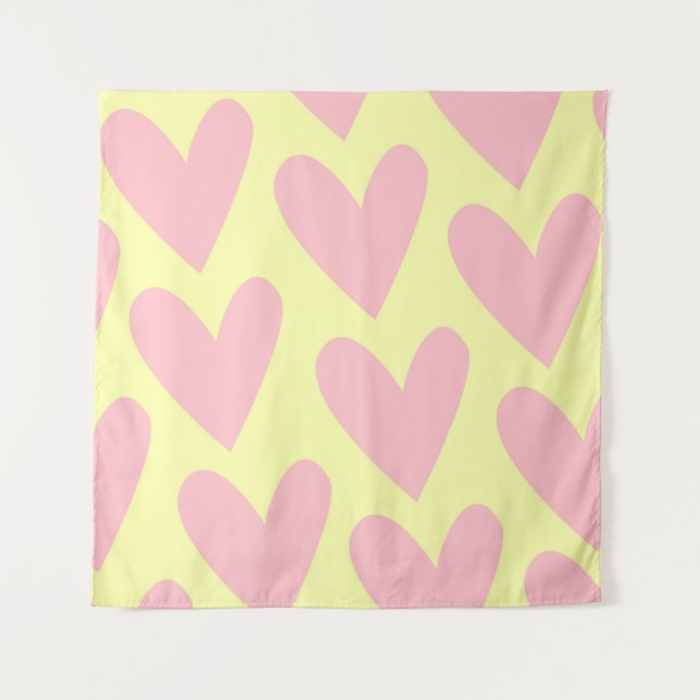 Yellow Pink Cute Simple Heart Y2K Pattern  Tapestry (Front)