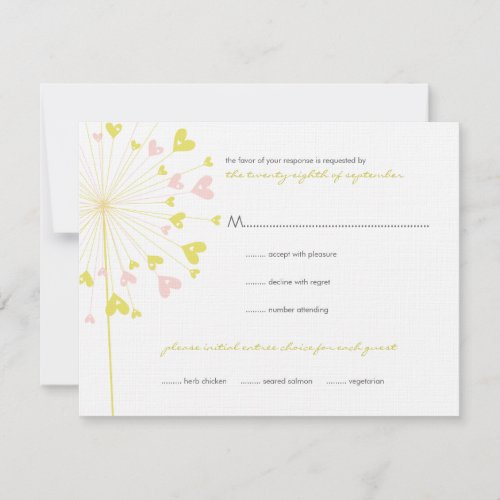 Yellow Pink Dandelions Love Wedding RSVP Card
