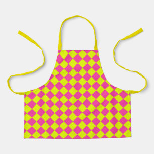 Yellow Pink Diamond Checker Pattern Apron