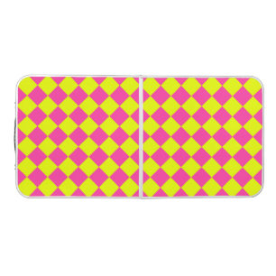 Yellow Pink Diamond Checker Pattern Beer Pong Table