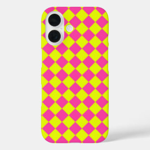 Yellow Pink Diamond Checker Pattern iPhone 16 Case