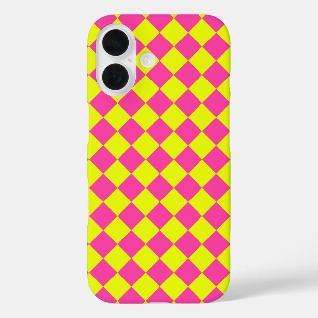Yellow Pink Diamond Checker Pattern Case-Mate iPhone Case (Back)