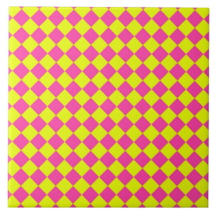Yellow Pink Diamond Checker Pattern Ceramic Tile