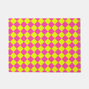 Yellow Pink Diamond Checker Pattern Doormat
