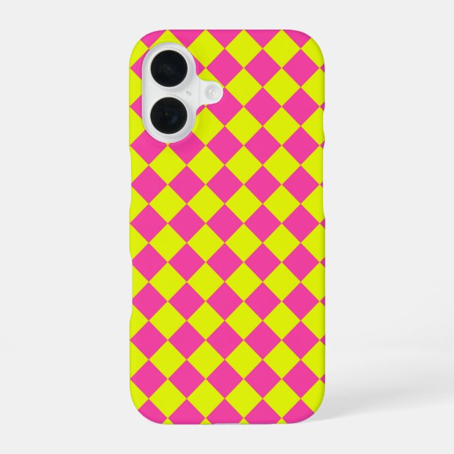 Yellow Pink Diamond Checker Pattern Iphone Case (Back)