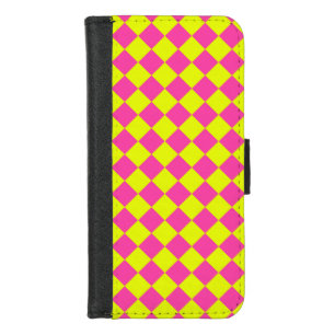 Yellow Pink Diamond Checker Pattern iPhone 8/7 Wallet Case