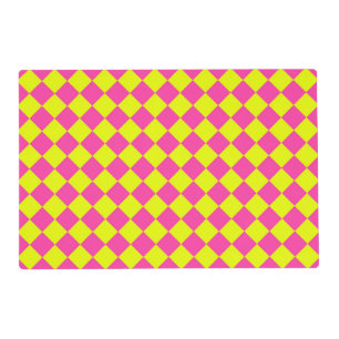 Yellow Pink Diamond Checker Pattern Laminated Placemat