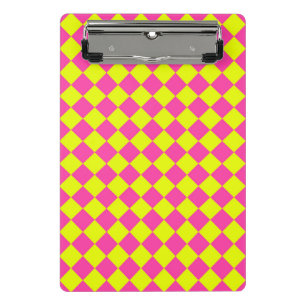 Yellow Pink Diamond Checker Pattern Mini Clipboard