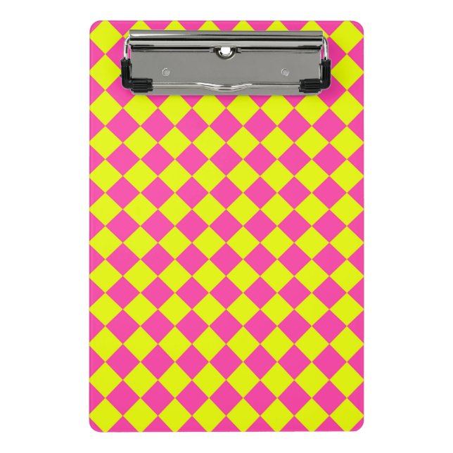 Yellow Pink Diamond Checker Pattern Mini Clipboard (Front)