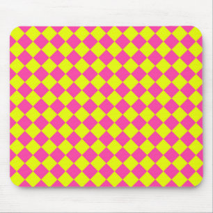 Yellow Pink Diamond Checker Pattern Mouse Pad