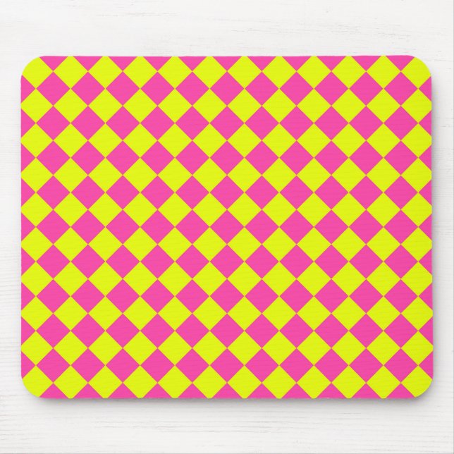 Yellow Pink Diamond Checker Pattern Mouse Pad (Front)
