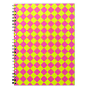Yellow Pink Diamond Checker Pattern Notebook