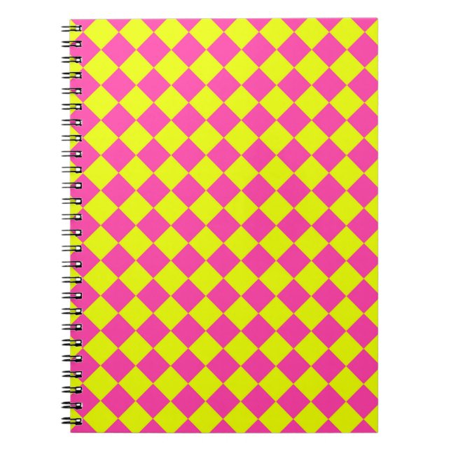 Yellow Pink Diamond Checker Pattern Notebook (Front)