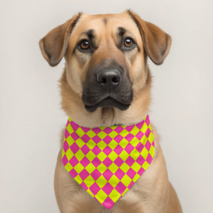 Yellow Pink Diamond Checker Pattern Pet Bandana Collar