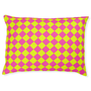 Yellow Pink Diamond Checker Pattern Pet Bed
