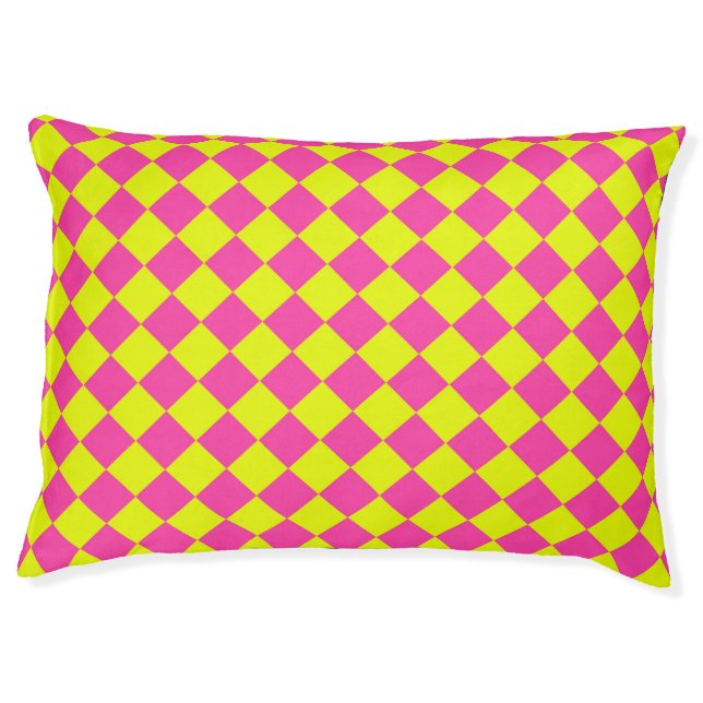 Yellow Pink Diamond Checker Pattern Pet Bed (Front)