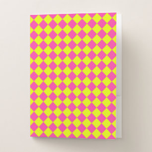 Yellow Pink Diamond Checker Pattern Pocket Folder