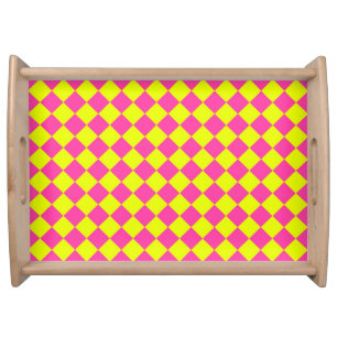 Yellow Pink Diamond Checker Pattern Serving Tray