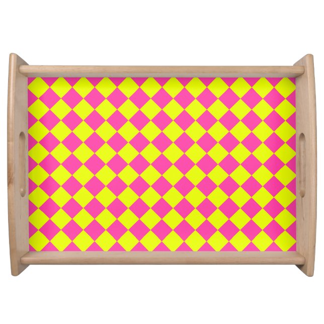 Yellow Pink Diamond Checker Pattern Serving Tray (Front)