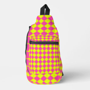 Yellow Pink Diamond Checker Pattern Sling Bag